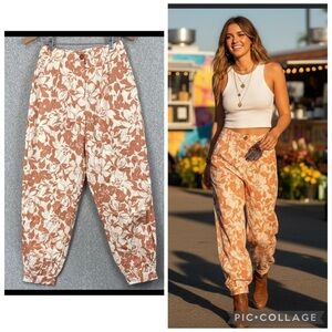 Revolve jogger pants linen S button cuff balloon leg boho floral print harem